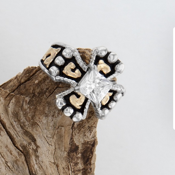 HYO Jewelry - HYO Chopper Cross Solitaire Ring Sterling Silver with CZ Diamond Size 7